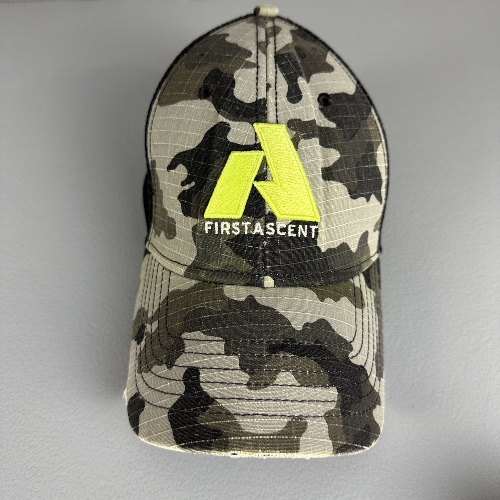 Eddie Bauer Trucker Hat Mens OS Gray Camo First Ascent Logo Snapback Mesh Cap